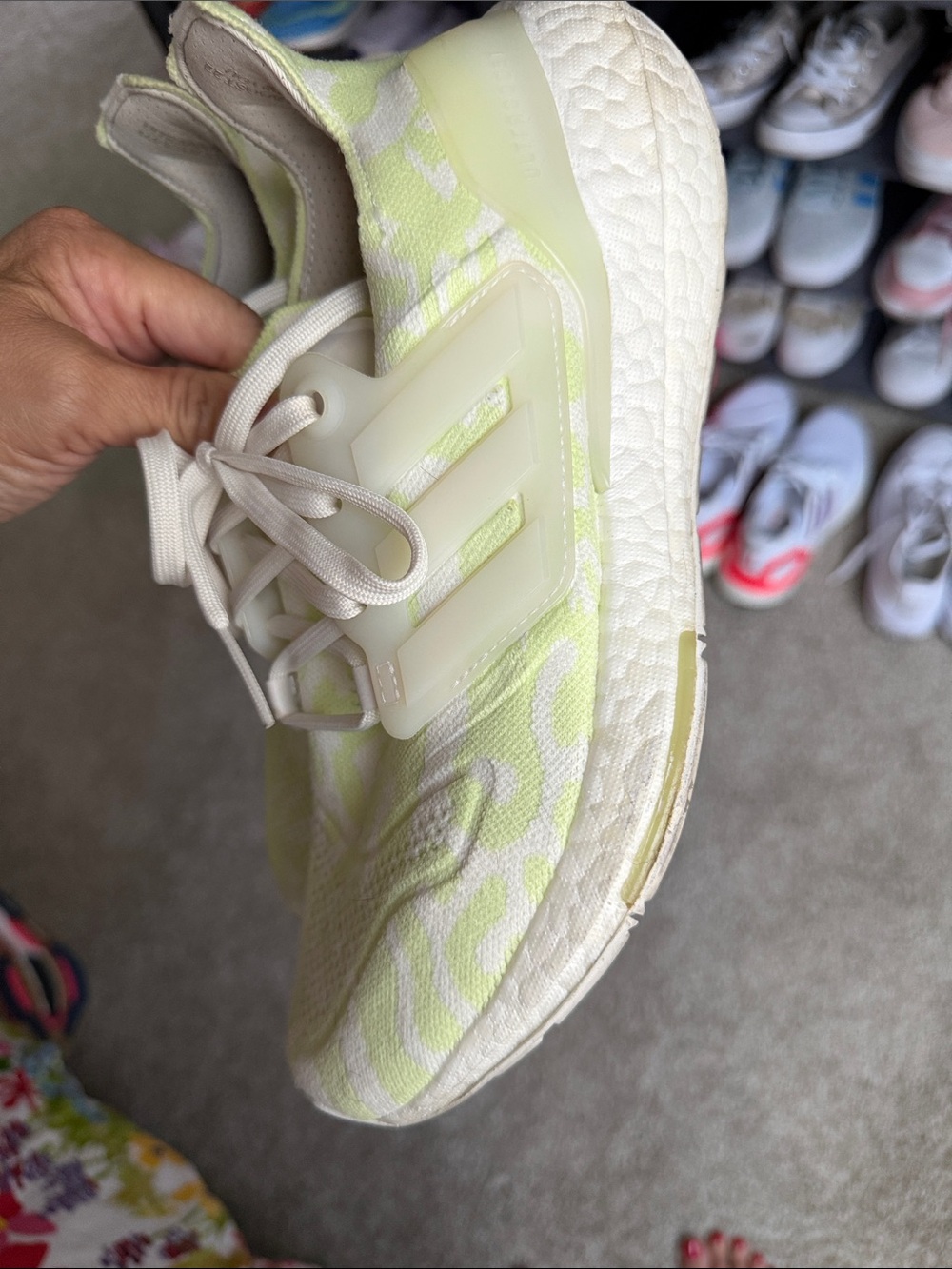adidas Neon Yellow and White Knit Running Sneaker